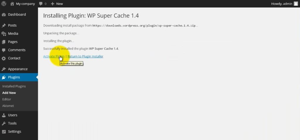 Locate WP Super Cache - Install and configure wp super cache